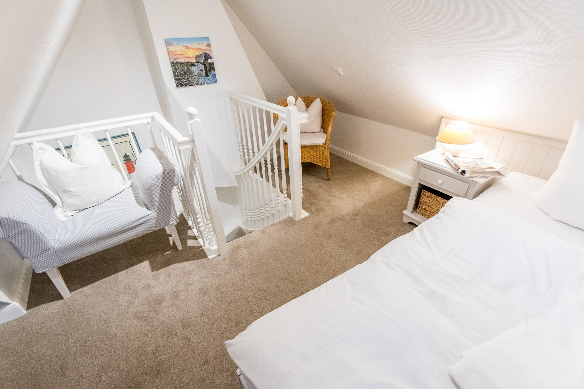 Schlafzimmer mit Doppelbett in Ferienhaus auf Sylt