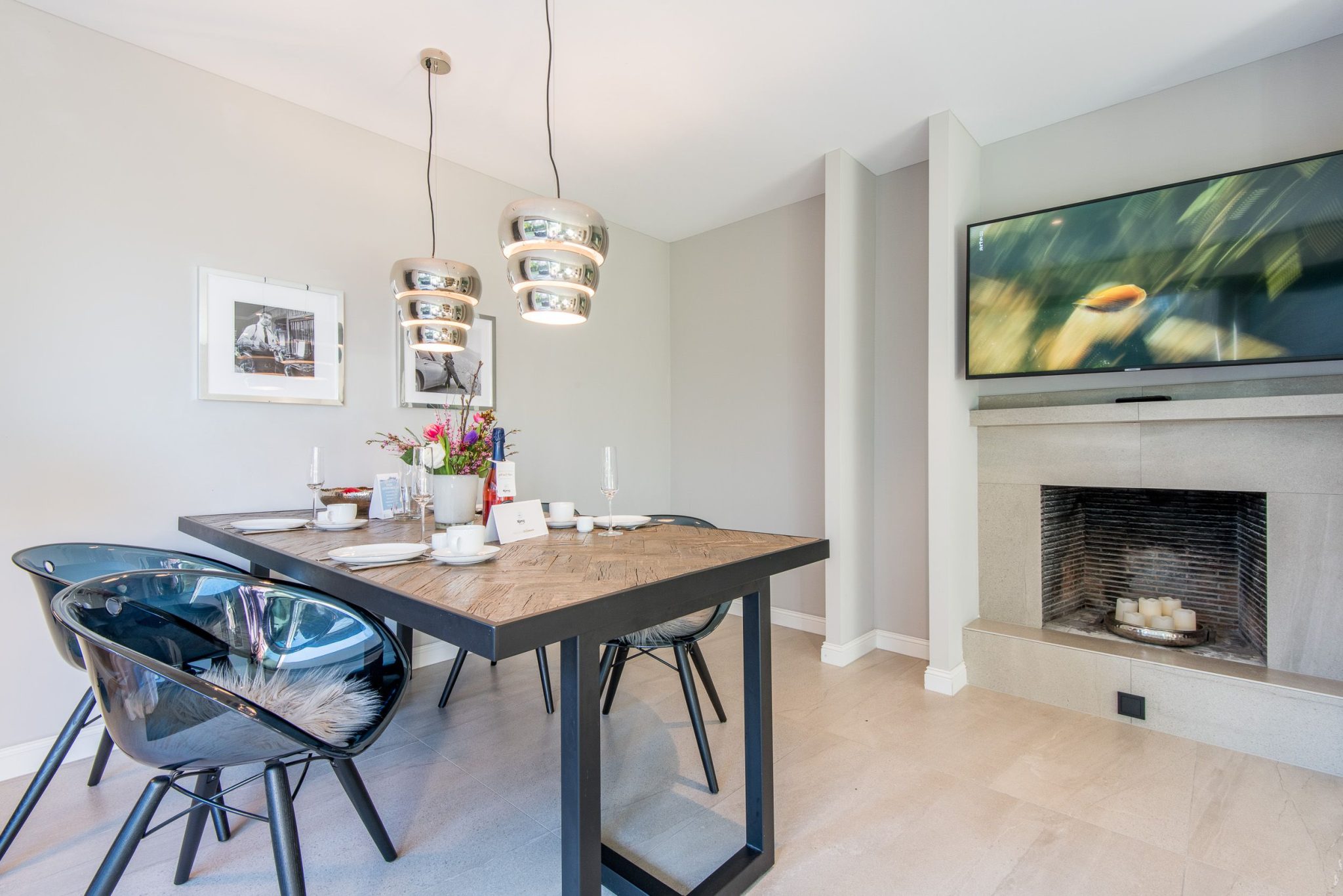 Essbereich und Fernseher in Ferienhaus auf Sylt