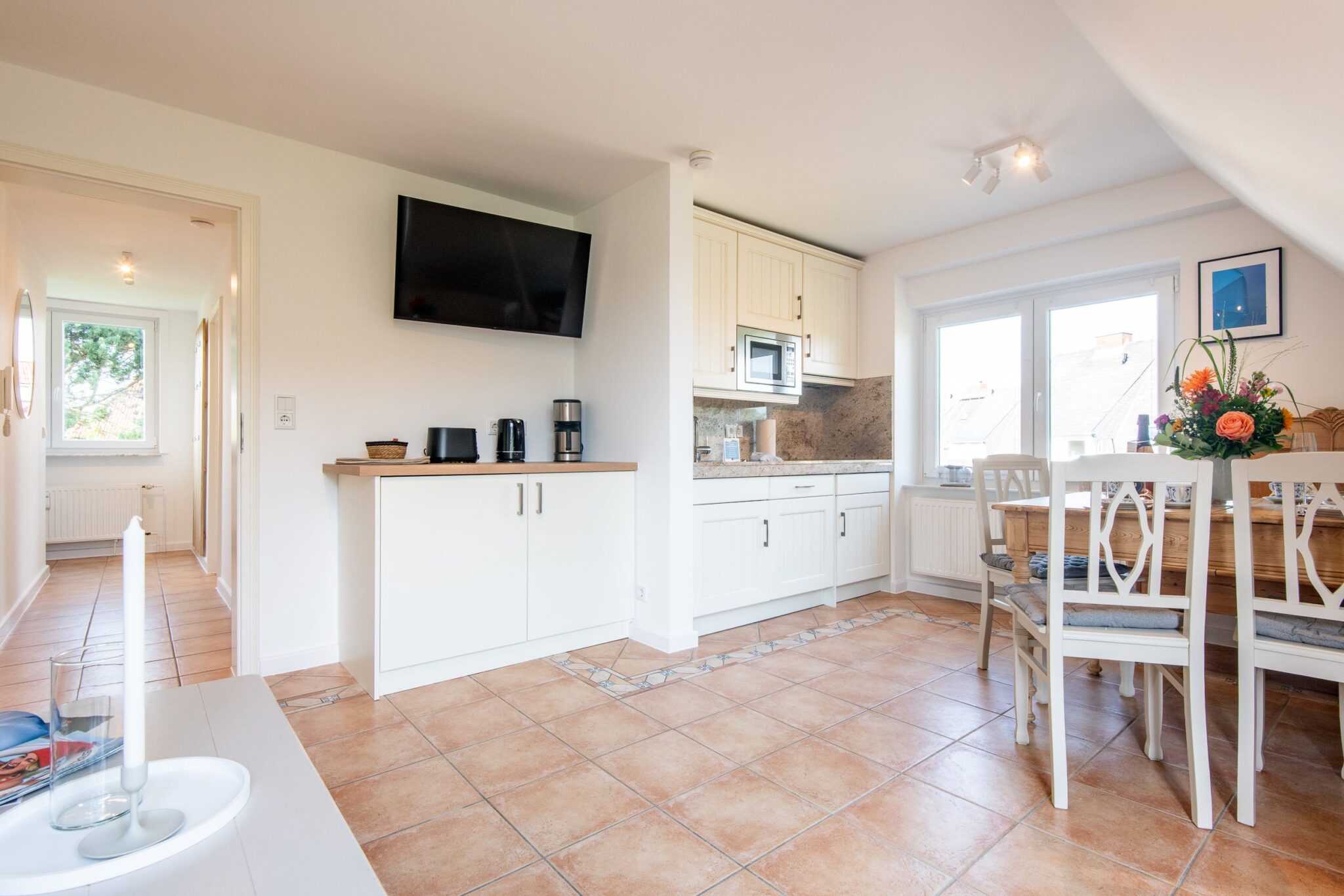Küche und Essbereich in einem Ferienhaus auf Sylt